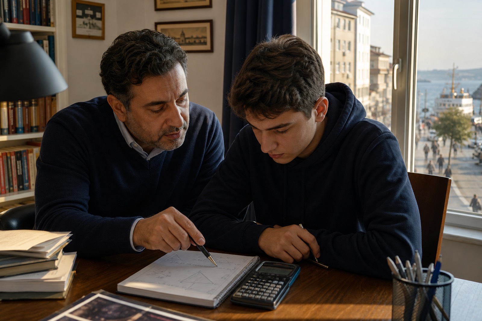 Kadıköy’de birebir matematik özel ders: öğretmen ve öğrenci YKS sorusu üzerinde çalışıyor